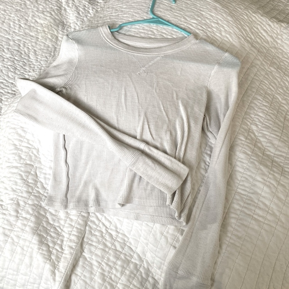 Aerie American Eagle Waffle Henley cropped shirt long sleeve